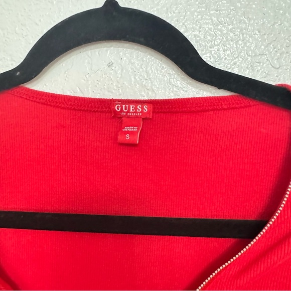GUESS deep v neck red zip front long sleeve top size small - Picture 6 of 7